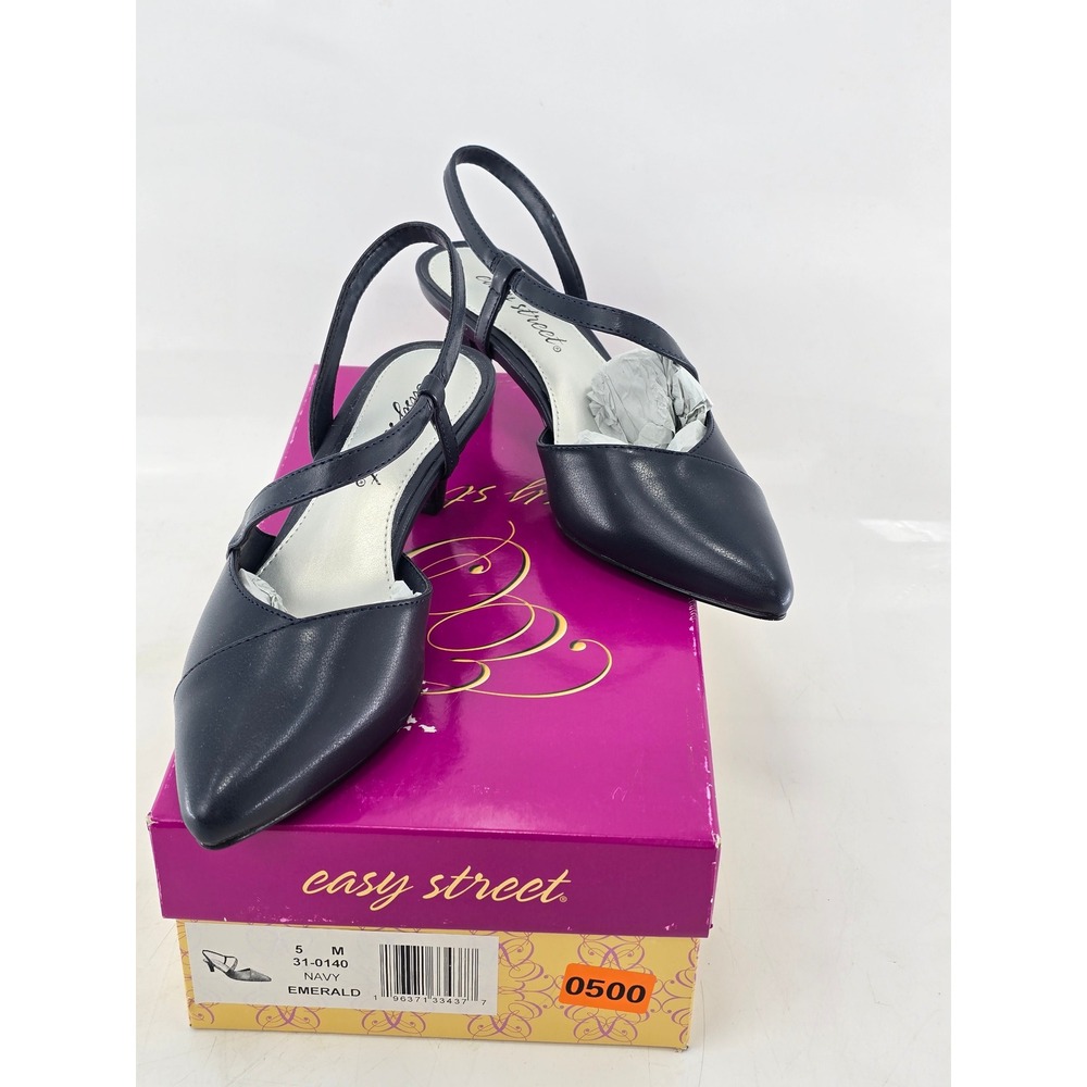Easy Street Emerald Slingback Pumps Womens 5 Navy Blue Pointed Toe Heels -NEW